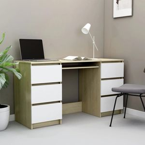 Bureau d'ordinateur en bois d'ingénierie blanc et chêne Sonoma - Product Image 1