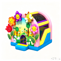 Château Gonflable Thème Abeilles et Fleurs, Combo Aire de Jeux, Parcours de Course, Décoration Extérieure, Château de Saut, Petite Machine Distributrice, Carnaval