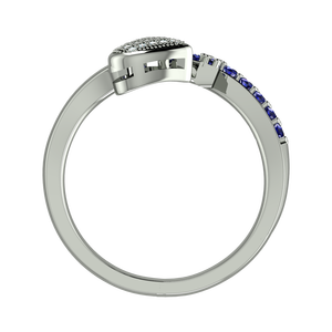 925 Sterling Silver Rhodium Plated Open Cross Heart <b>Ring</b> with Blue & White Cubic Zirconia | <b>Adjustable</b> Christian Jewelry - Product Image 3