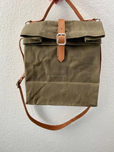 Sac à lunch avec poignée en cuir et poche à couverts, grand sac fourre-tout pour emporter au travail LCLB-0035B - Product Image 6