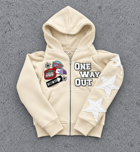 เสื้อฮู้ดซิปหน้าสตรีทแวร์แบบหนาพิเศษสำหรับผู้ชาย ทรงโอเวอร์ไซส์ ซิปเต็มตัว ปักลายดาว ป้ายปักกราฟิก แบรนด์ส่วนตัว - Product Image 3