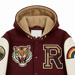 Wholesale Embroidery Letterman Varsity Jacket For <b>Boys</b> Winter Thick Men Hooded Varsity Jacket For Outdoor Wear - Product Image 4
