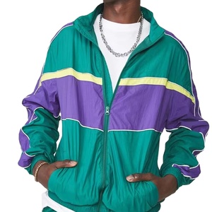 Conjunto Deportivo para Hombre, Color Verde y Morado, con Bloques de Color, Cierre Frontal con Cremallera, Estilo Hip Hop, Corte Regular, para Primavera - Product Image 5