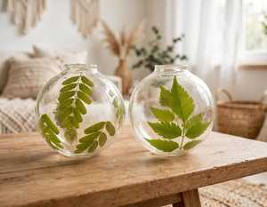 Pot à bougie en verre transparent rond avec feuille préservée, lanterne décorative, présentoir floral DIY pour la maison, mariage, cadeau - Product Image 1