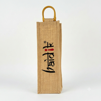 Sacs à vin personnalisés avec logo et design, pour une bouteille, 15x14cm, en jute laminé avec fenêtre PVC, motif lettre D, poignée en canne, haute qualité
