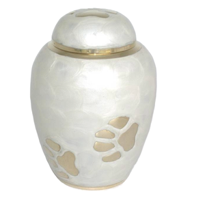 Premium Pet <b>Memorial</b> Urn White Dom Top with Black Paw Design Metal Funeral Supplies <b>Keepsake</b> Cremation Urn - Product Image 2