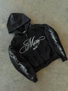 Sweat à capuche zippé Music Saved Me pour homme, streetwear, noir, coton, molleton français, coupe classique, vêtements d'automne - Product Image 2