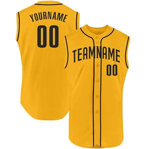 Camiseta Deportiva Amarilla al por Mayor para Equipo de Béisbol, sin Mangas, con Botones al Frente, Transpirable, de Secado Rápido, de Poliéster, Colores y Tallas Personalizables - Product Image 1
