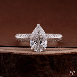 2 CT pear cut lab grown <b>diamond</b> engagement <b>ring</b> with micro pave band in 10K white gold IGI certified <b>ring</b> - Product Image 1