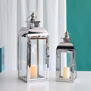 Lanterne à bougie décorative dorée brillante en acier inoxydable pour la maison et le jardin, lanternes suspendues en métal et verre - Product Image 6