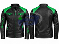 Alpha |   Kapa |   Blouson de moto en cuir pour femme Alpha, noir et vert, avec blocs de couleur, fermeture éclair sur le devant, style racing