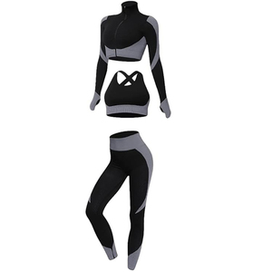 Edoor Wears Women's Quick Dry Spandex/Nylon Dot Pattern Contrast Stitch Workout <b>Bodysuit</b> Long Sleeve Yoga Jumpsuit Rompers One - Product Image 2