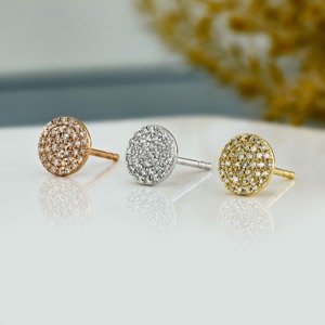 Pendientes de Oro Sólido de 14k con Diamantes Naturales, Diseño de Disco Redondo con Micropavé, Elegantes y Brillantes, Joyería Fina para Regalo - Product Image 4