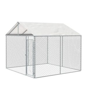 Recinto per cani da esterno 3x3m con copertura e cancello bloccabile, recinzione a rete metallica da 1,8m per esercizio e gioco dei maiali - Product Image 1