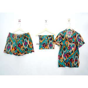 Conjunto de Pijama de Mujer 100% Algodón Puro, Clásico, de Manga Corta, Cuello en V, con Cordón Ajustable, Suave, de Secado Rápido y Transpirable - Product Image 3