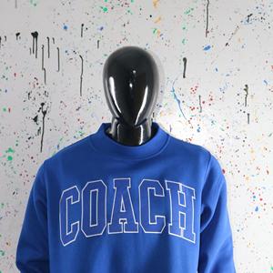 COACH BLUE <b>Mock</b> <b>Neck</b> Sweatshirt 100% BLUE Applique Embroidery wide <b>neck</b> Sweatshirt Finer Threads - Product Image 4