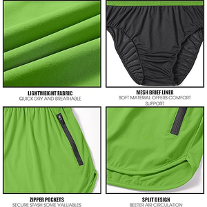 Men's <b>Lime</b> <b>Green</b> Split Running <b>Shorts</b> Neon High Visibility Workout Gym <b>Shorts</b> with Zipper Phone Pocket - Product Image 3