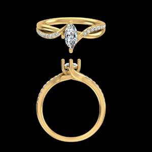 Anillo de Compromiso de Oro Amarillo de 14k con Diamante Cultivado en Laboratorio, Corte Marquesa, Solitario Trenzado, Pavé, Joyería Fina para Novia - Product Image 3