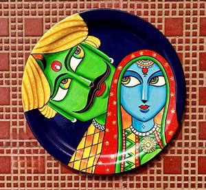 Assiette murale ronde en bois style Art déco, art populaire du Rajasthan, pour anniversaire et mariage - Product Image 1
