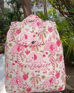 Handmade Luxury Cotton Quilted Lightweight Fashionable All Seasons <b>College</b> <b>Backpack</b> Indian Floral Block Printed Women's Travel - Product Image 1