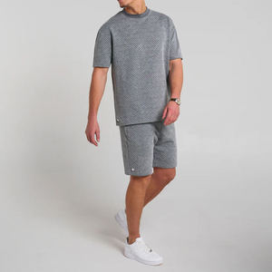 Mens Grey Textured T Shirt And Shorts Set Slim Fit Summer Casual Matching Set Lightweight Breathable Cotton Polyester Outfit - Product Image 1