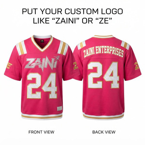 Maillot de football américain pour homme 220 GSM en polyester respirant avec col mandarin, rose, blanc, or, logo en strass, pour le tackle - Product Image 1