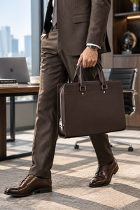 Sac à main pour ordinateur portable en cuir véritable, de luxe, durable, de haute qualité, avec fermeture éclair, poignée, sac de transport pour le bureau - Product Image 4