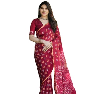 Saree de seda puro Bandhej hecho por Bandhej original con Bandhej Border con Zari Saree - Product Image 1