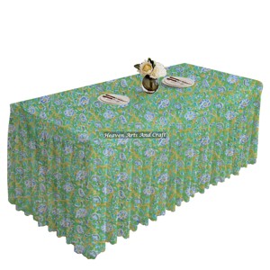 Customs Block Printed 100% Cotton Hand Block Print Pleated Tablecloths Rectangle Custom <b>Linen</b> <b>Table</b> <b>Cloth</b> From India Jaipur - Product Image 4