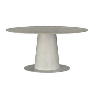Mesa de comedor con base de pedestal de madera maciza de mango, forma ovalada, construcción robusta, acabado gris, con metal, para oficina, hogar, restaurante. - Product Image 6