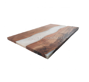 Plateau de service rectangulaire en bois de manguier et résine époxy, antidérapant, de haute qualité, fait main, bleu poli, best-seller - Product Image 5