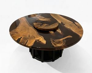 Table à manger ronde en résine époxy, plateau moderne effet bois, décoration de meubles pour salon - Product Image 1