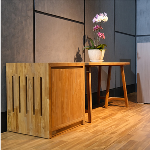 Modern <b>Space</b>-<b>Saving</b> Dining <b>Table</b> Set with Solid Teak Storage Cabinet Transforming Into Full-Size <b>Table</b> Eco-Friendly & Durable - Product Image 4