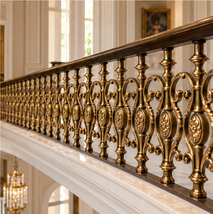 Rampe d'escalier en métal bronze orné avec balustres ovales et volutes décoratives pour intérieurs de luxe - Product Image 3