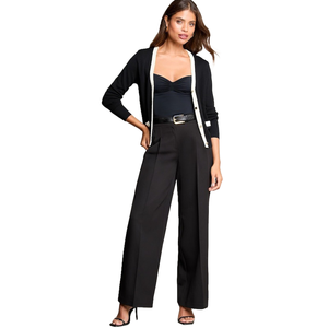 Cárdigan de Punto Negro de Lujo para Mujer, Color Sólido, Cierre de Botones, Cuello en V, Manga Larga, Elegante, para Todas las Temporadas - Product Image 1