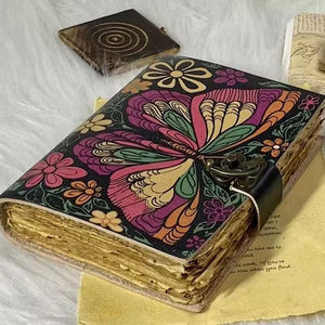 Colorful Butterfly Handmade Leather Journal with Deckle Edge Paper | Vintage <b>Lock</b> <b>Diary</b> | Artistic Writing Notebook Gift - Product Image 1