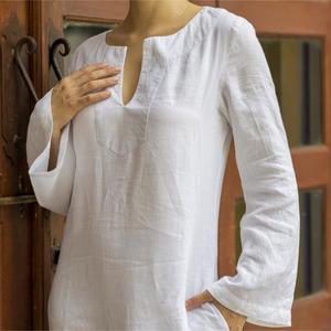 Vestido Maxi de Lino y Algodón Estilo Vintage para Mujer, Manga Larga, Corte Holgado, Estilo Casual Natural para Verano - Product Image 5