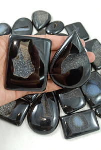Onyx noir naturel druzy, pierres précieuses en vrac, cabochons de formes variées 20-45mm, pour la fabrication de bijoux de guérison - Product Image 3