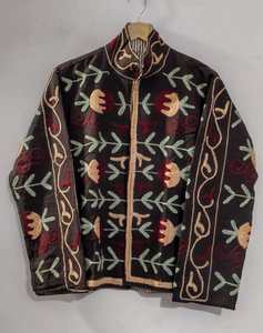 Veste marron à col montant et manches longues, brodée à la main avec des motifs floraux, veste vintage bohème pour femmes - Product Image 4