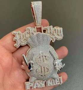 Pendentif Sac d'Argent Personnalisé en Argent Sterling Plaqué Or 18 Carats, Moissanite VVS, Style Hip Hop, Aspect Diamant, Bijoux Streetwear de Luxe - Product Image 2