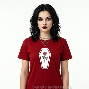 Camiseta Gráfica Gótica de Rosa y Ataúd para Mujer, 100% Algodón, Estilo Oversize Vintage, Streetwear, Fabricante OEM/ODM - Product Image 1