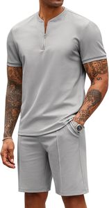 Conjunto Casual de Dos Piezas para Hombre AGNI INDUSTRY, Tejido de Poliéster/Spandex, Camiseta con Cierre y Cuello Redondo, Pantalón Corto, Ropa Deportiva de Verano - Product Image 3