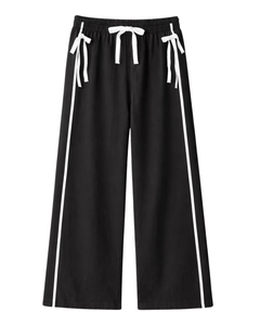 Pantalon de survêtement large pour femme, noir, à rayures latérales, taille haute, coupe décontractée, avec cordon élastique, pour le sport et la détente, OEM - Product Image 1