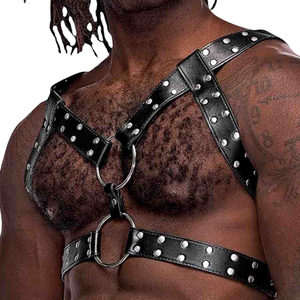 Arnés de Pecho de Cuero Negro con Hebilla de Acero, Ajustable, Accesorio para Hombre, Estilo Club - Product Image 1
