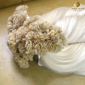 Extensiones de Cabello Liso con Punta Plana I-Tip, Rubio Platino, Trama Única, Doble Grosor, Cabello Humano Virgen Vietnamita con Unión de Queratina - Product Image 3