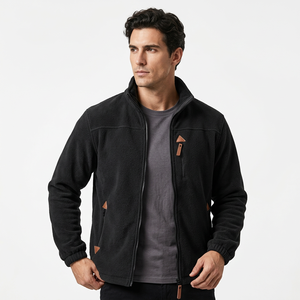 Veste en polaire noire pour homme, col montant, fermeture éclair, coupe décontractée, vêtement d'hiver, 100% polyester tricoté uni, Bangladesh - Product Image 6