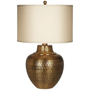 Lámpara de Mesa de Metal Martillado en Latón Antiguo con Pantalla de Tela para Decoración del Hogar, Sala de Estar, Dormitorio, Mesita de Noche, Oficina - Product Image 1