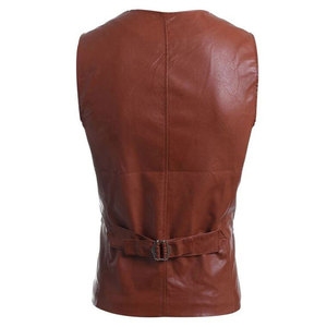 Gilet en cuir véritable SALVA pour homme, col en V, fermeture éclair sur le devant, vêtement d'extérieur décontracté, coupe classique, couleur unie, style motard, pour l'hiver - Product Image 3