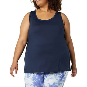Women's <b>Navy</b> Blue Scoop Neck Tank <b>Top</b> Solid Knitted Breathable Casual Wear Plus Size - Product Image 1