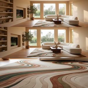 Alfombra Minimalista con Diseño de Ondas en Tonos Tierra |   Alfombra Decorativa de Alta Gama en Verde Salvia para Decoración de Interiores, Regalo, Precio de Fábrica - Product Image 2
